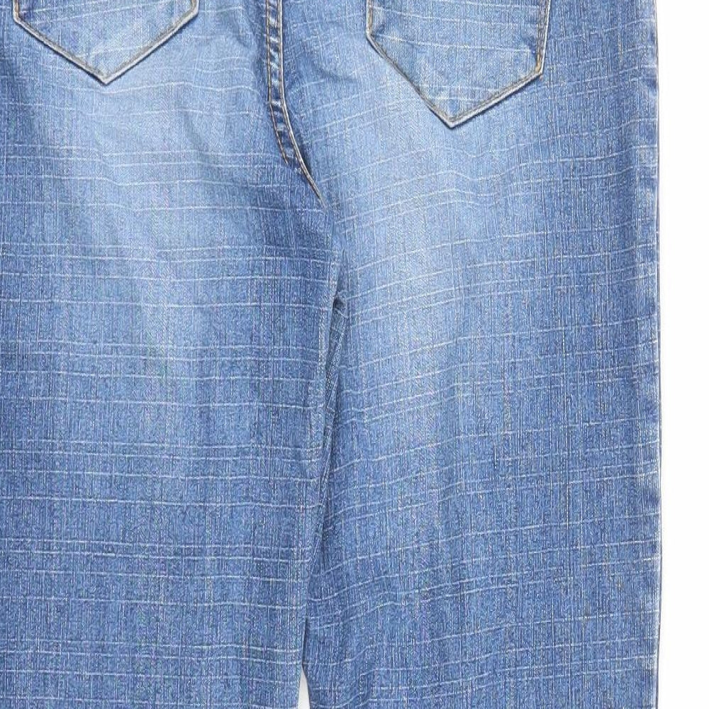 Opal Stone Womens Blue Cotton Tapered Jeans Size 10 L25 in Regular Zip - Flower Detail On Hem