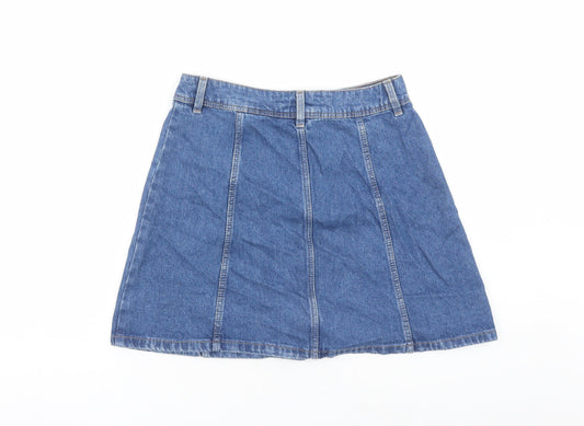 Divided by H&M Womens Blue Cotton A-Line Skirt Size 8 Button