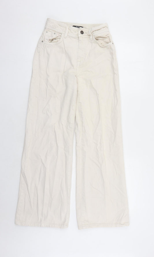 Womens UK Size 26 in Bershka Regular Fit Wide-Leg Beige Jeans