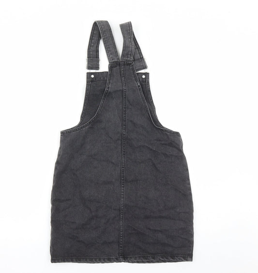 Denim & Co. Womens Black Cotton Pinafore/Dungaree Dress Size 6 Square Neck Button