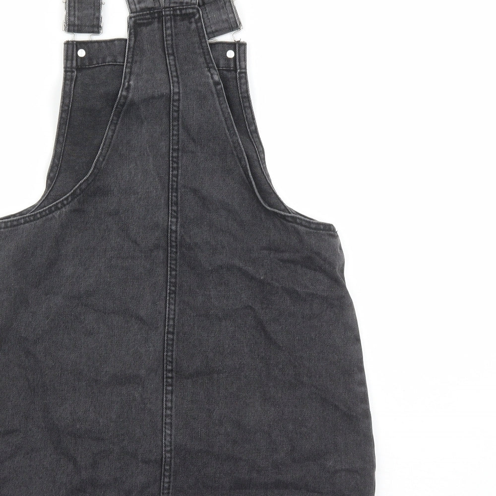 Denim & Co. Womens Black Cotton Pinafore/Dungaree Dress Size 6 Square Neck Button
