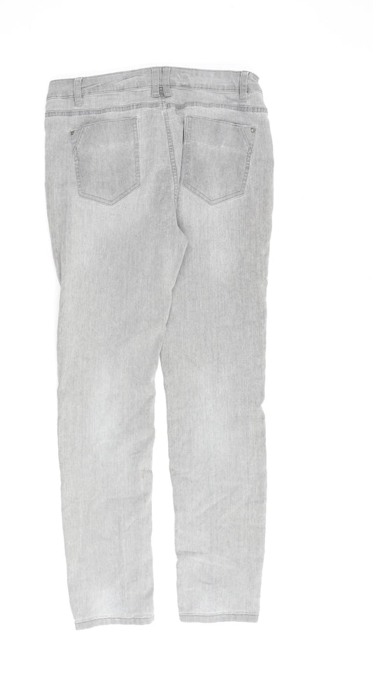 Denim & Co. Womens Grey Cotton Straight Jeans Size 12 L30 in Regular Zip