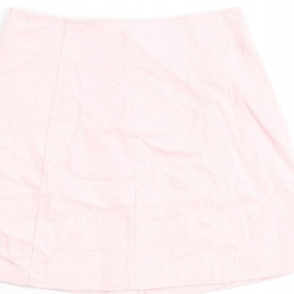 Glamorous Womens Pink Cotton A-Line Skirt Size 8 Button