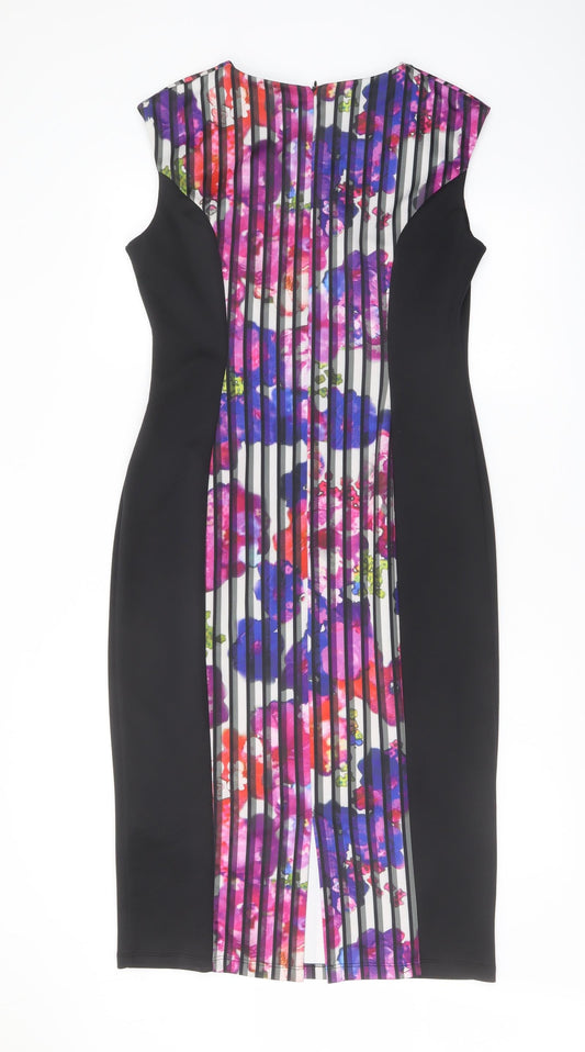 Marks and Spencer Womens Multicoloured Striped Polyester Pencil Dress Size 14 Boat Neck Zip