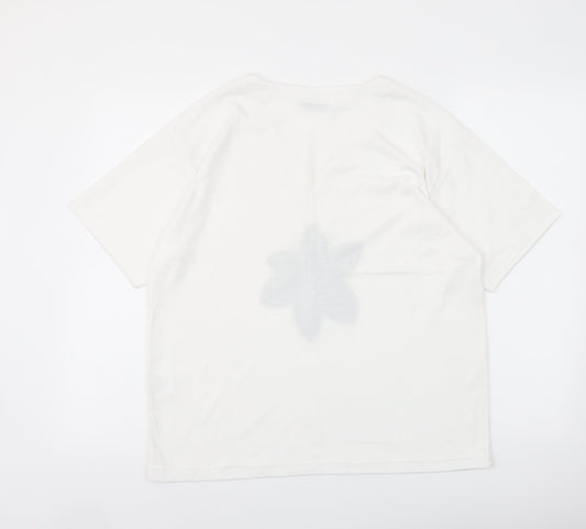 Editions Womens Ivory Polyester Basic T-Shirt Size M V-Neck