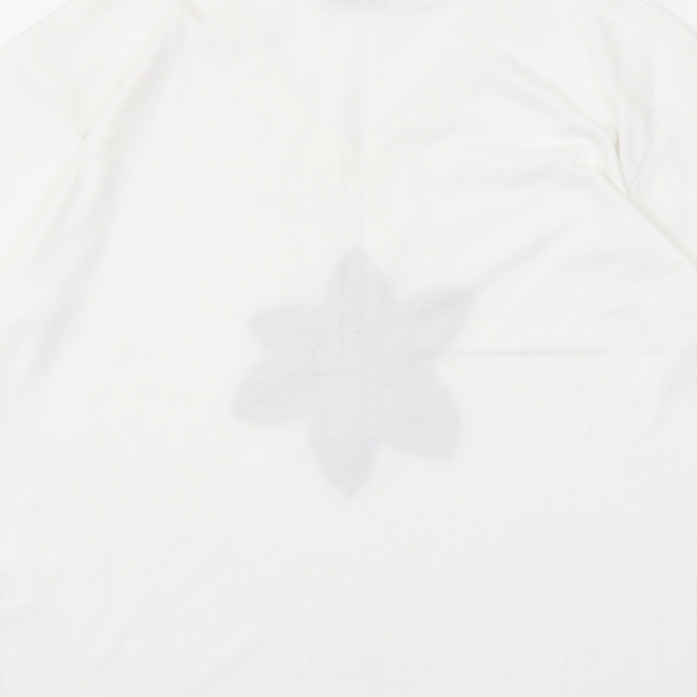 Editions Womens Ivory Polyester Basic T-Shirt Size M V-Neck