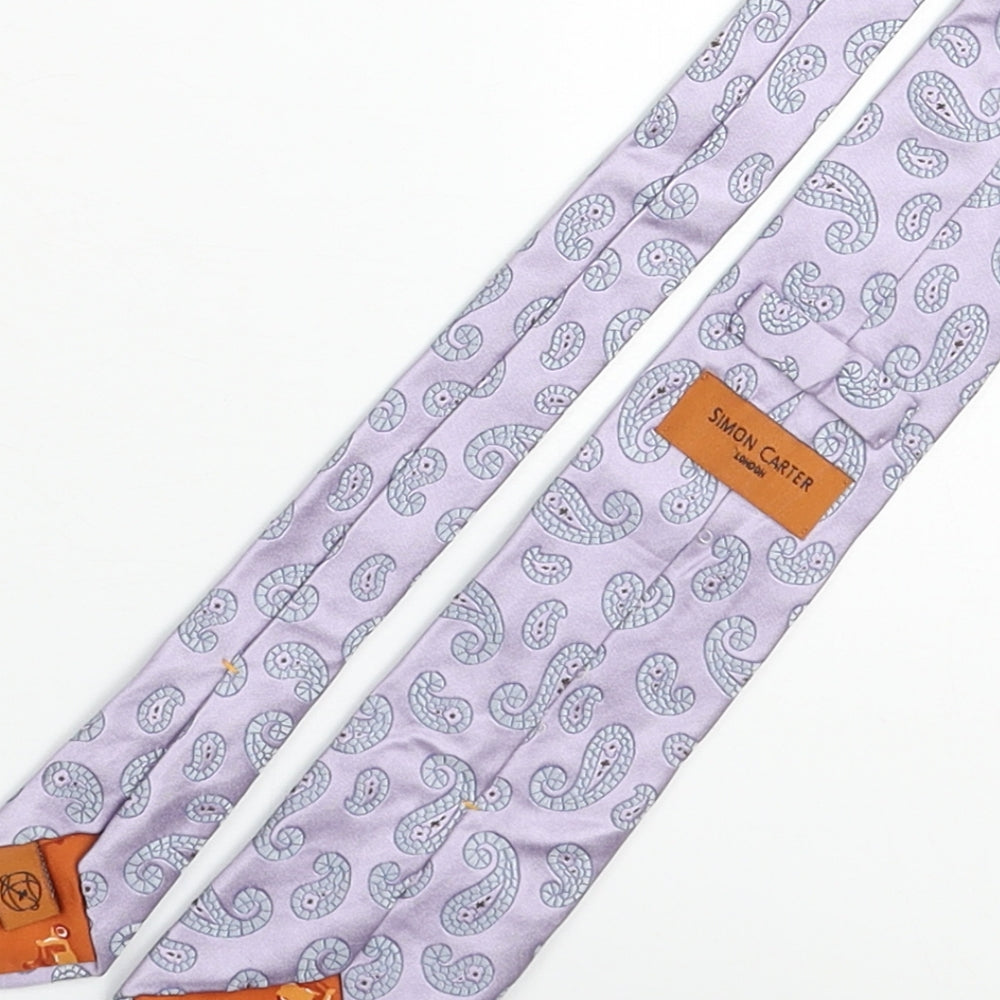 Simon Carter Mens Purple Geometric Silk Pointed Tie One Size