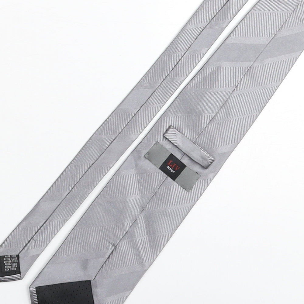 Liv Mens Grey Striped Silk Pointed Tie One Size