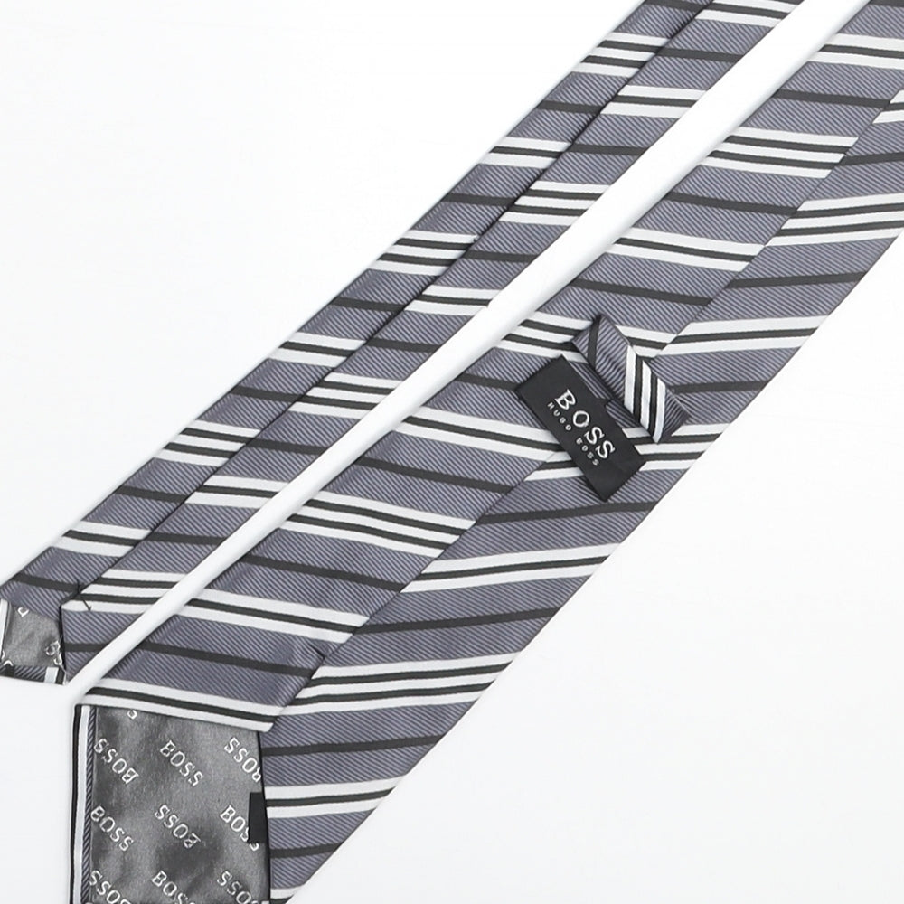Mens Boss Grey Striped Pointed Tie