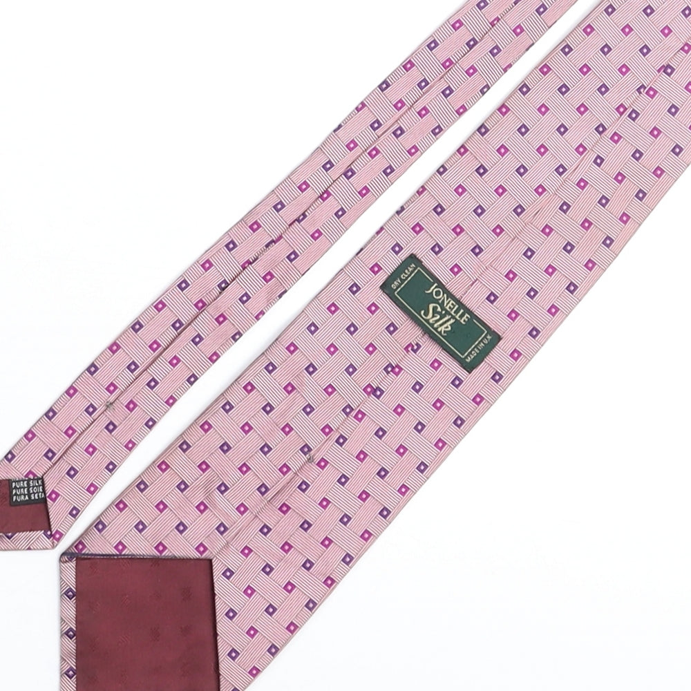 Jonelle Mens Pink Geometric Silk Pointed Tie One Size