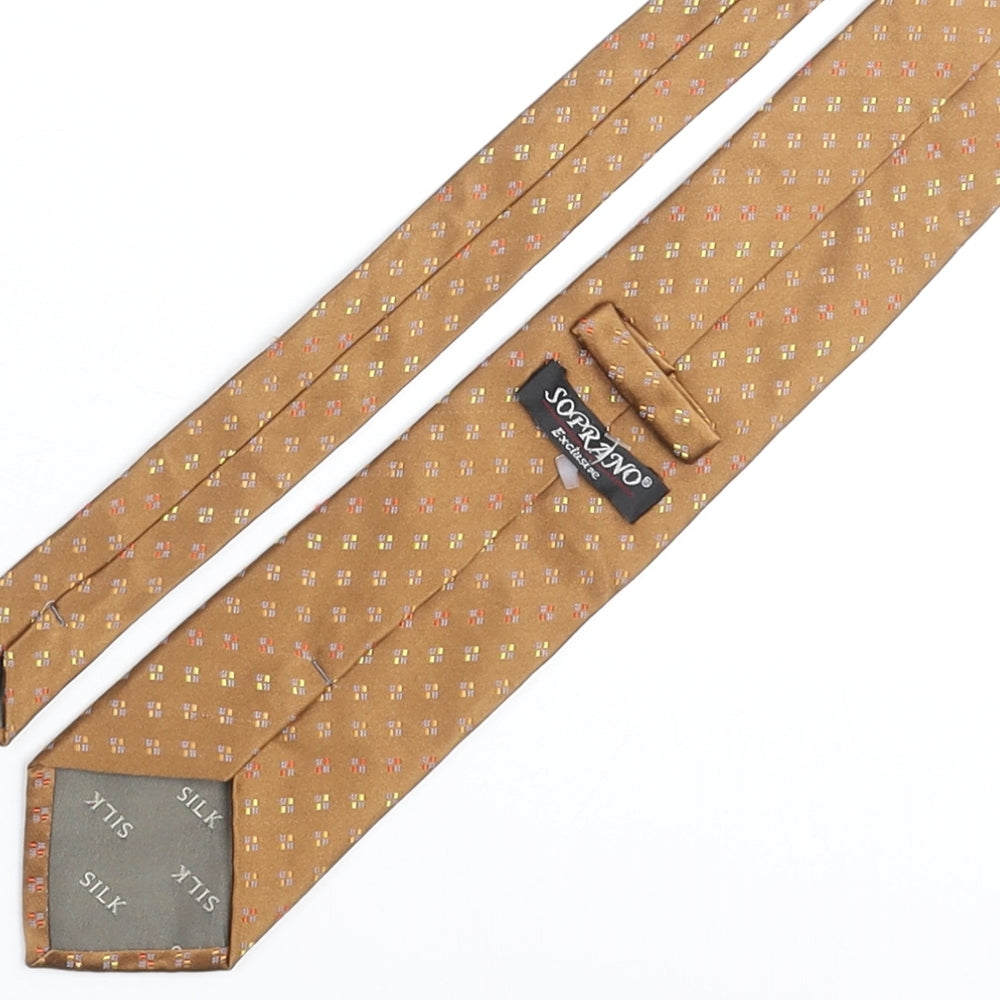 Soprano Mens Brown Geometric Silk Pointed Tie One Size