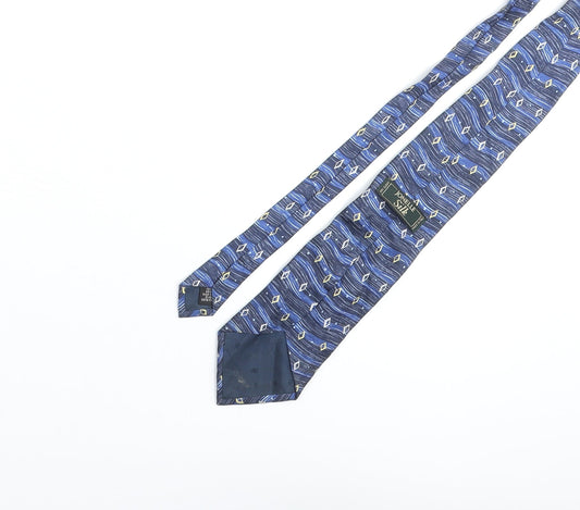 Jonelle Mens Blue Geometric Polyester Pointed Tie One Size - Diamond Wave