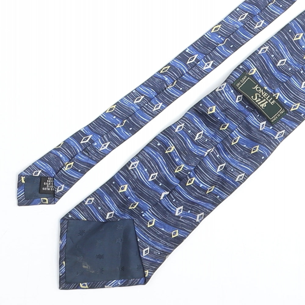 Jonelle Mens Blue Geometric Polyester Pointed Tie One Size - Diamond Wave