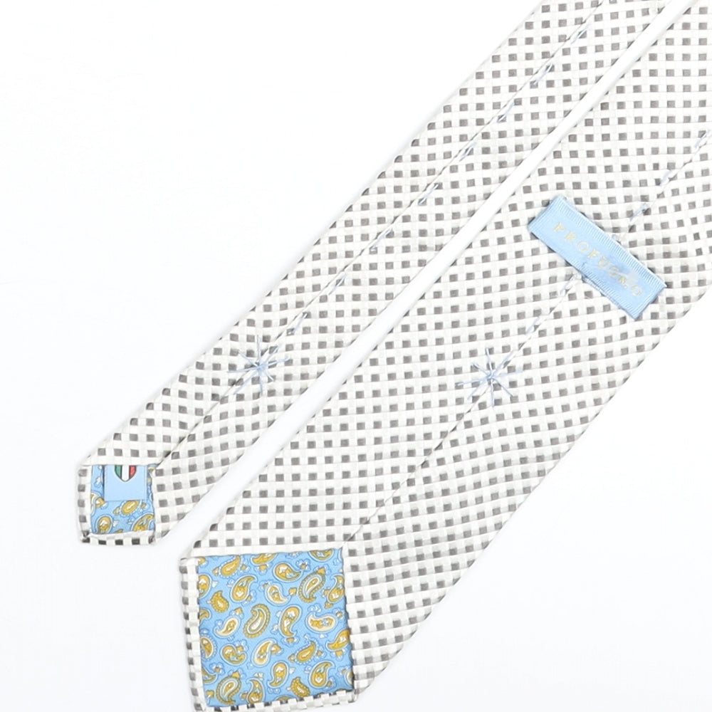 Profuomo Mens Grey Plaids & Checks Silk Pointed Tie One Size