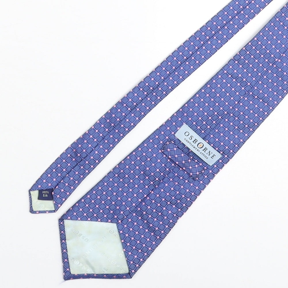 Osborne Mens Blue Plaids & Checks Silk Pointed Tie One Size