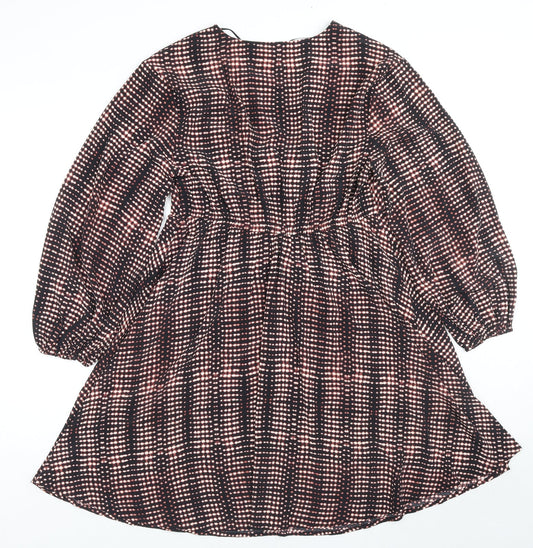 Marks and Spencer Womens Multicoloured Geometric Polyester Trapeze & Swing Size 10 V-Neck Pullover
