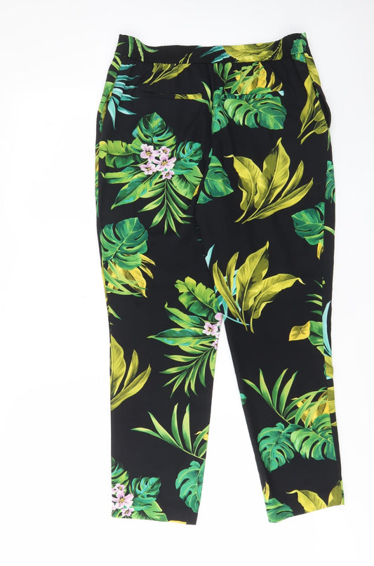 Carolina Belle Womens Black Geometric Polyester Trousers Size 10 L27 in Regular - Pockets, Pleated Front