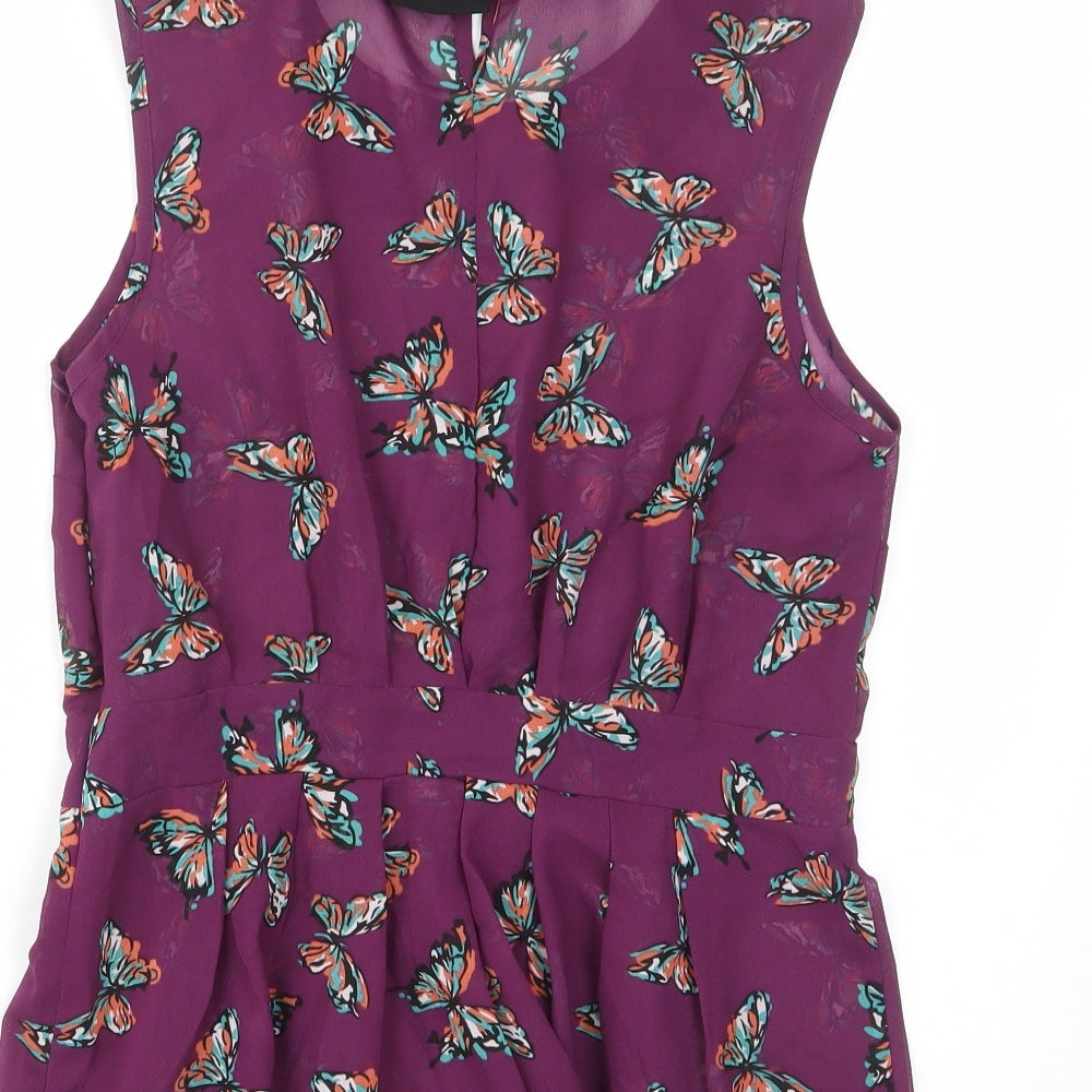 Influence Womens Purple Geometric Polyester Basic Tank Size 12 Collared - Butterfly, Pleated
