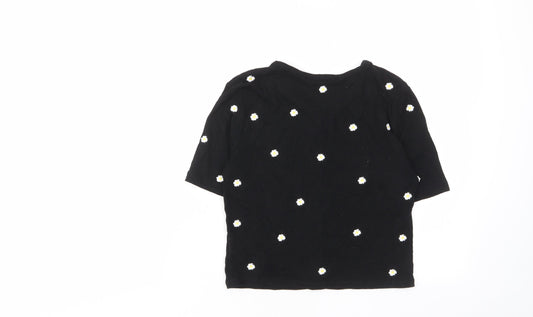 Womens UK Size S Stradivarius Black Cropped T-Shirt