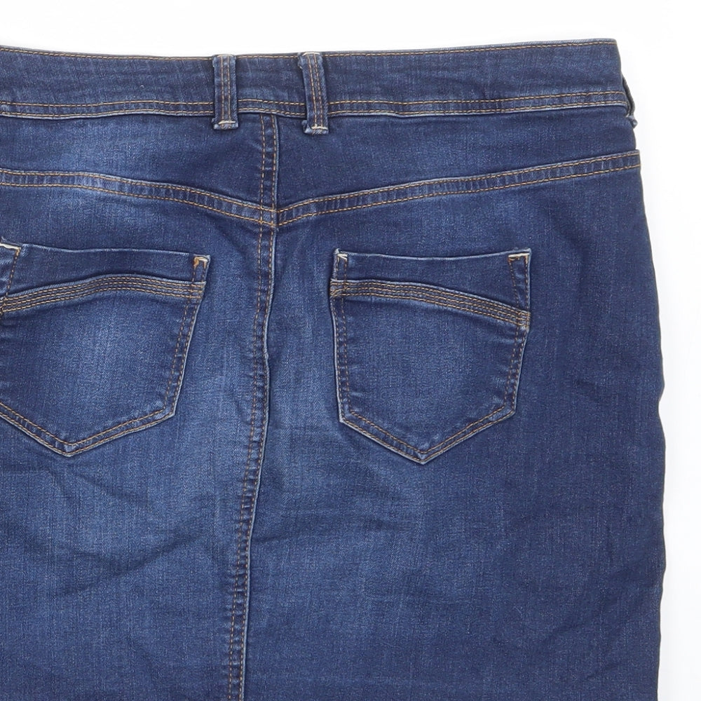 Indigo Womens Blue Cotton A-Line Skirt Size 10 Zip - Pockets, Belt Loops