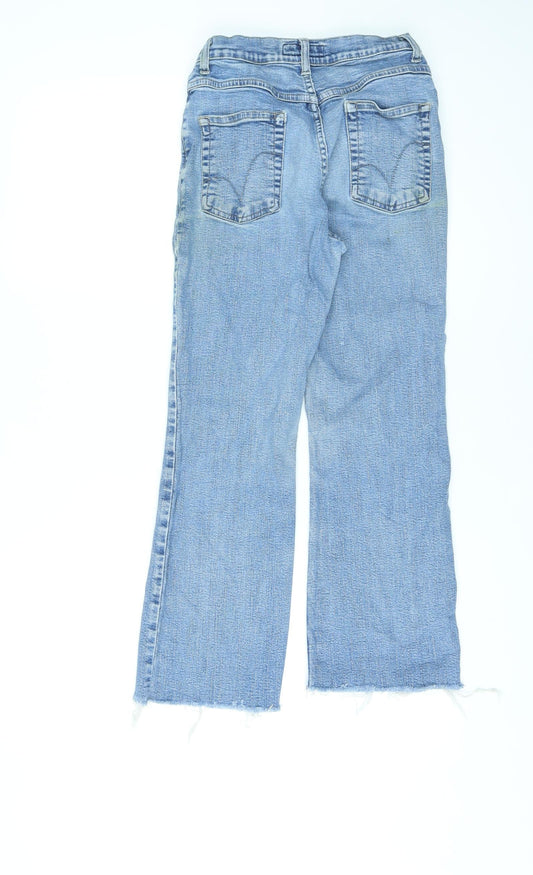 Per Una Womens Blue Cotton Straight Jeans Size 8 L23 in Regular Zip - Raw Hems