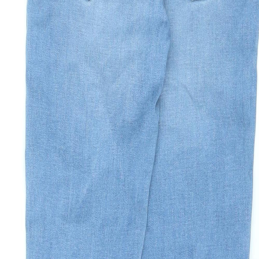 River Island Girls Blue Cotton Skinny Jeans Size 9 Years L23 in Regular Pullover - Distressed, Raw Hem