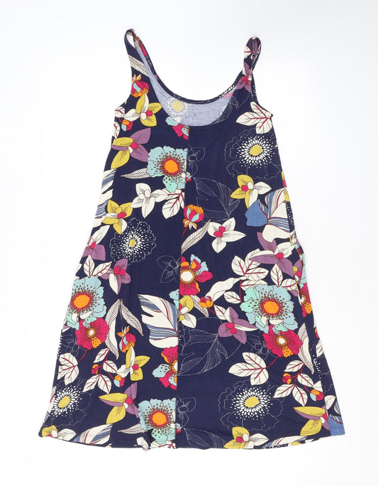 NEXT Womens Blue Floral Viscose Tank Dress Size 6 Scoop Neck Pullover - Pockets