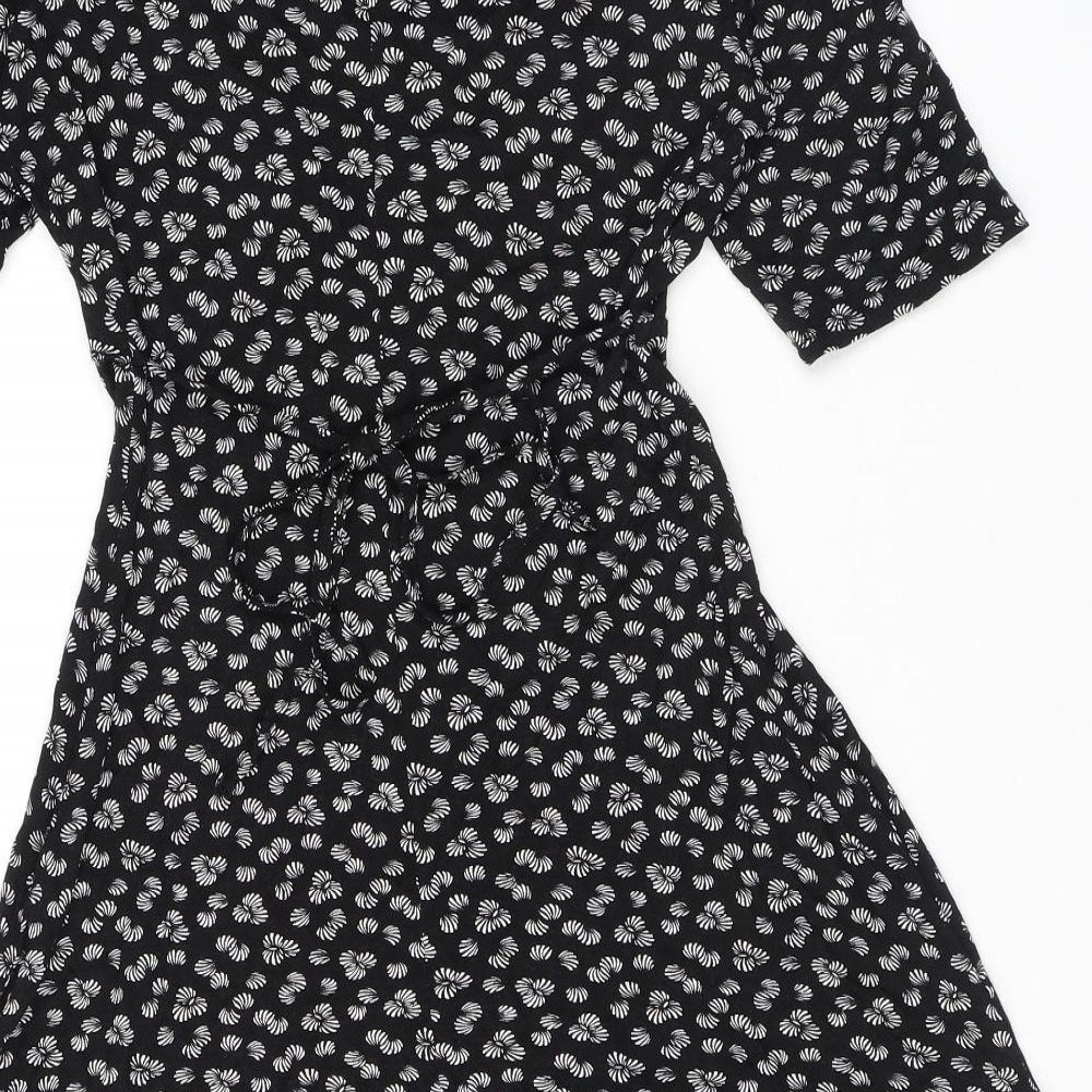 NEXT Womens Black Geometric Viscose Mini Size 8 Round Neck Pullover