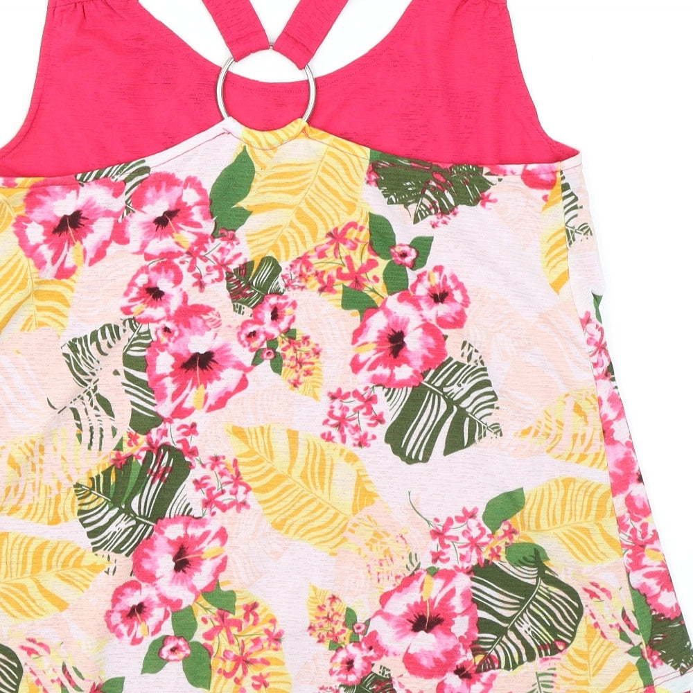 Avon Womens Pink Floral Polyester Basic Tank Size 10 Scoop Neck