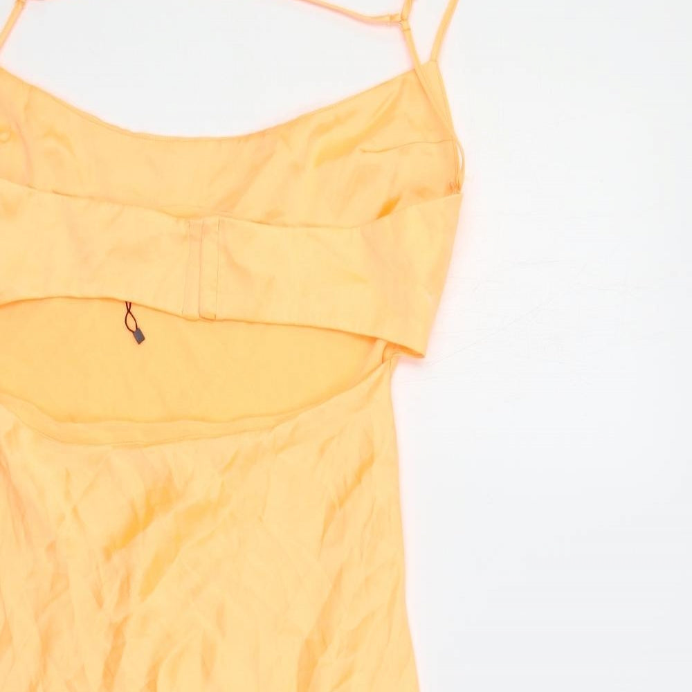 Zara Womens Orange Polyester Fit & Flare Size 2XL Square Neck Zip - Cut Out Back