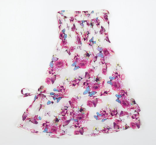 NEXT Womens Multicoloured Floral Cotton Mini Size 8 Off the Shoulder Pullover - Shirred Strapless