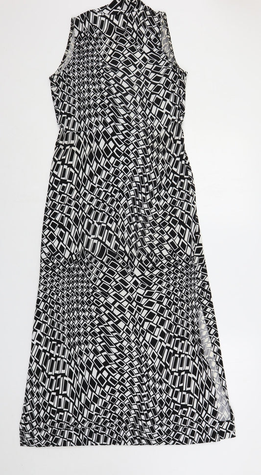 QED London Womens Black Geometric Polyester Maxi Size S V-Neck Pullover