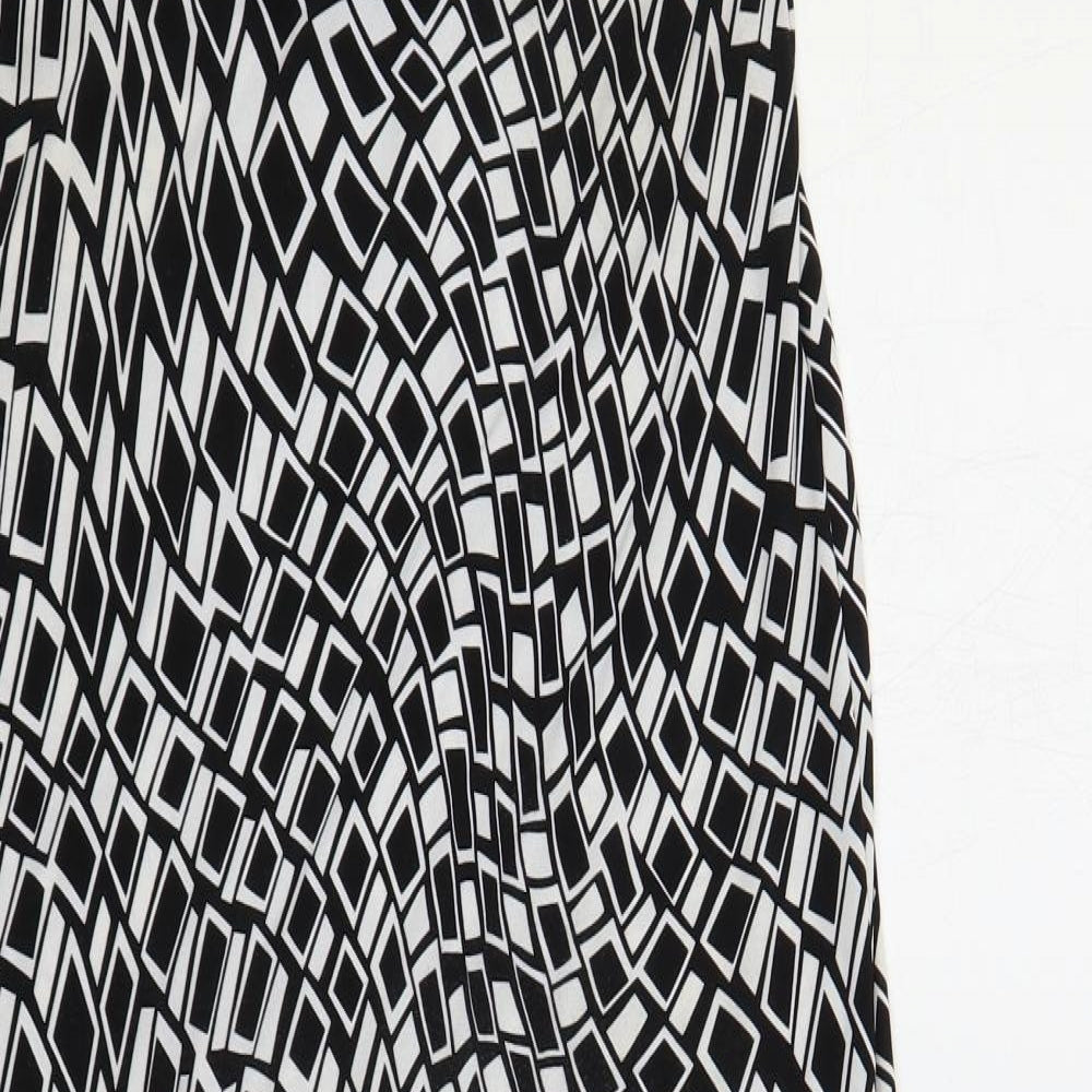 QED London Womens Black Geometric Polyester Maxi Size S V-Neck Pullover