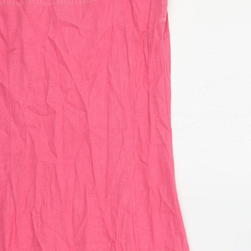 Naveau Edition Womens Pink Linen Slip Dress Size 12 V-Neck Pullover - Embroidered