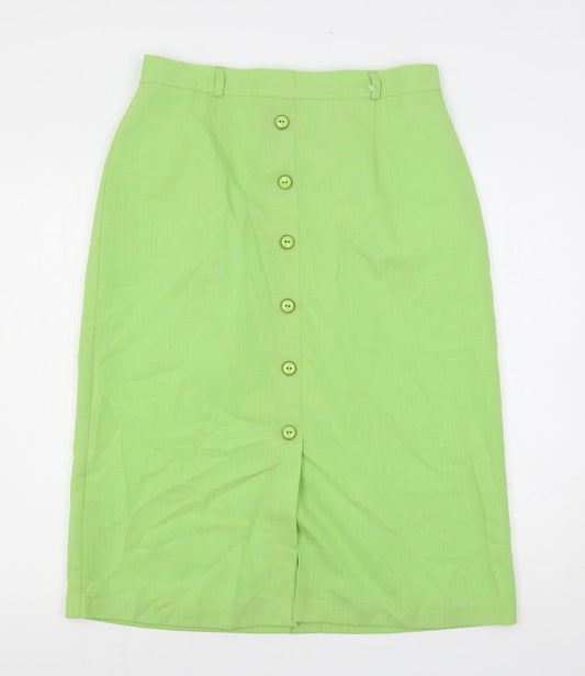 Additional front view of C&A women’s green polyester a-line skirt, size UK 16, buckle