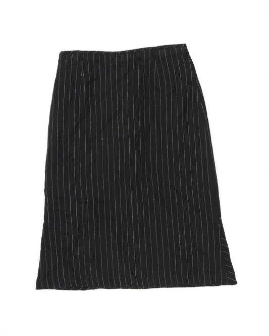 Mango Womens Black Striped Wool Flare Skirt Size 14 Zip