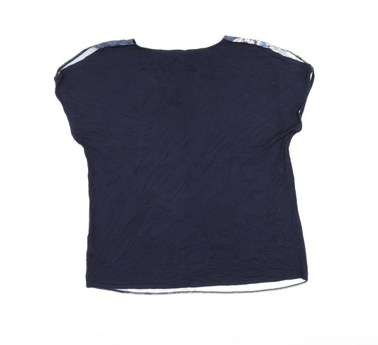Bonmarché Womens Blue Floral Polyester Jersey T-Shirt Size 14 Boat Neck