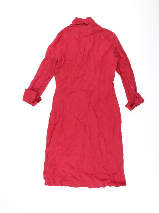 Mango Womens Red Polyester Shirt Dress Size 10 Collared Button