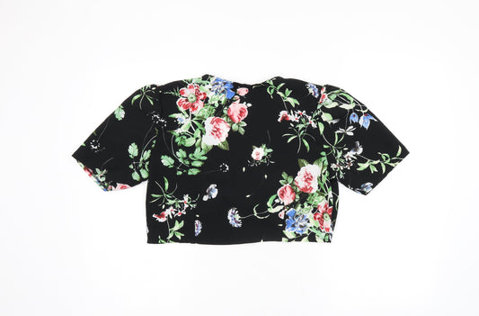 Nasty Gal Womens Black Floral Polyester Cropped Blouse Size S V-Neck
