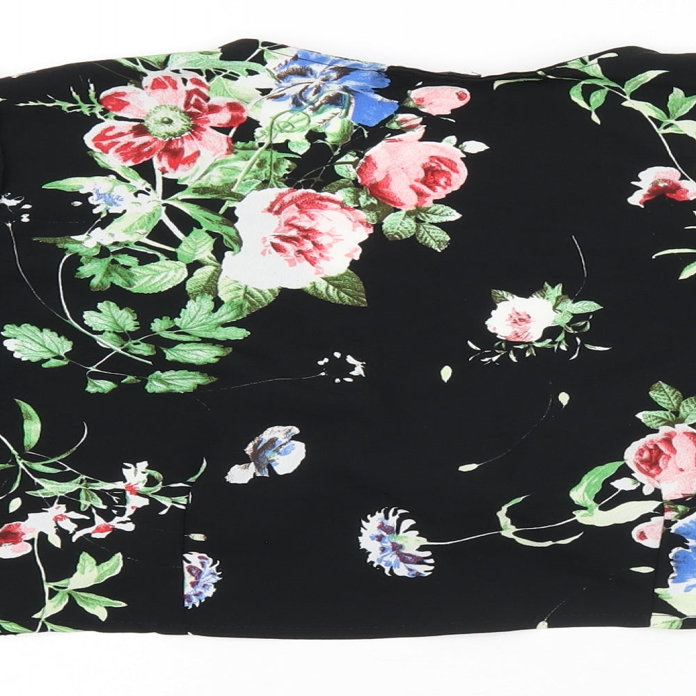 Nasty Gal Womens Black Floral Polyester Cropped Blouse Size S V-Neck