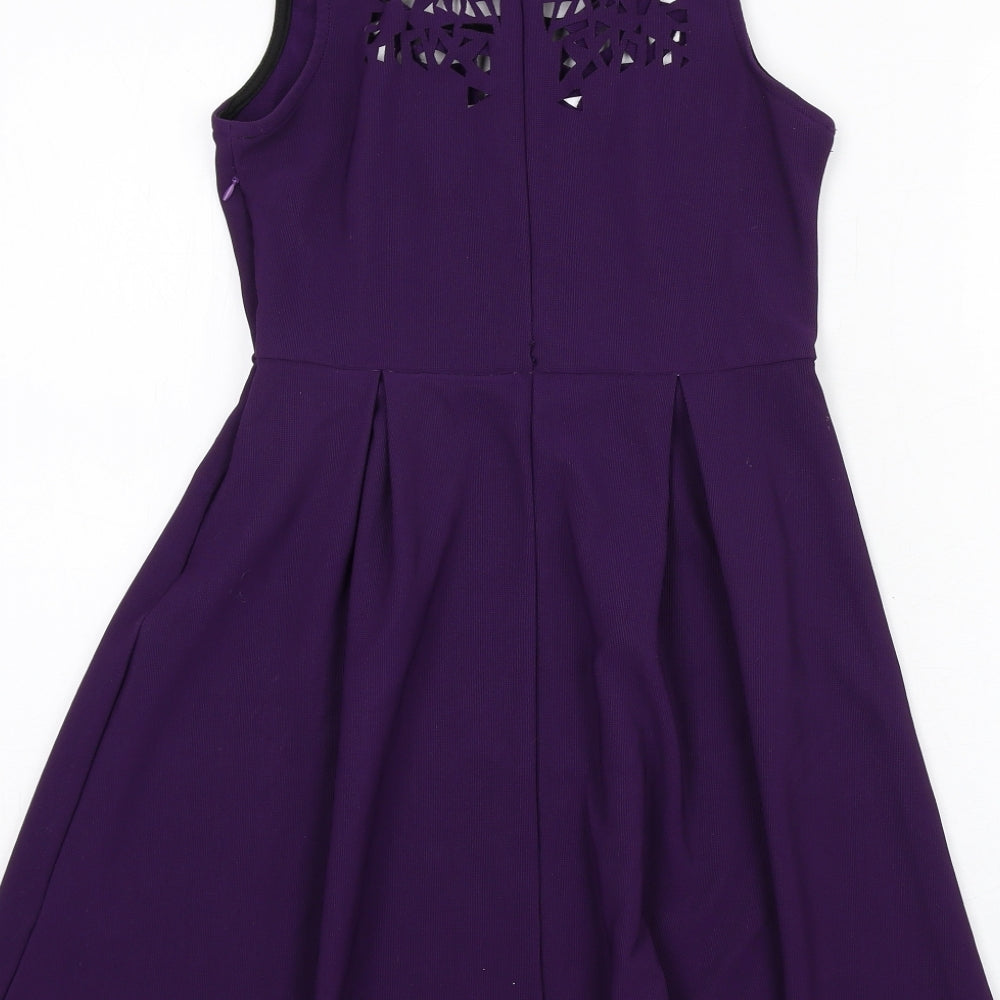 New York Laundry Womens Purple Polyester Fit & Flare Size M Round Neck Zip