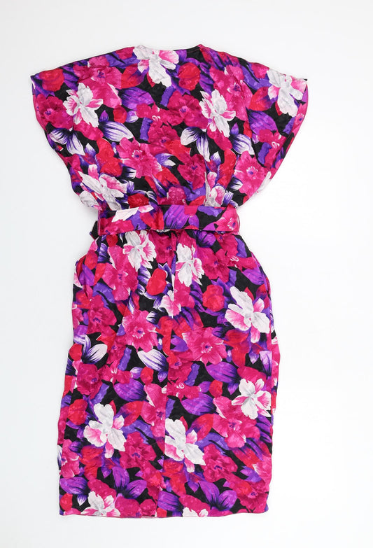 BHS Womens Multicoloured Floral Polyester Pencil Dress Size 10 V-Neck Pullover