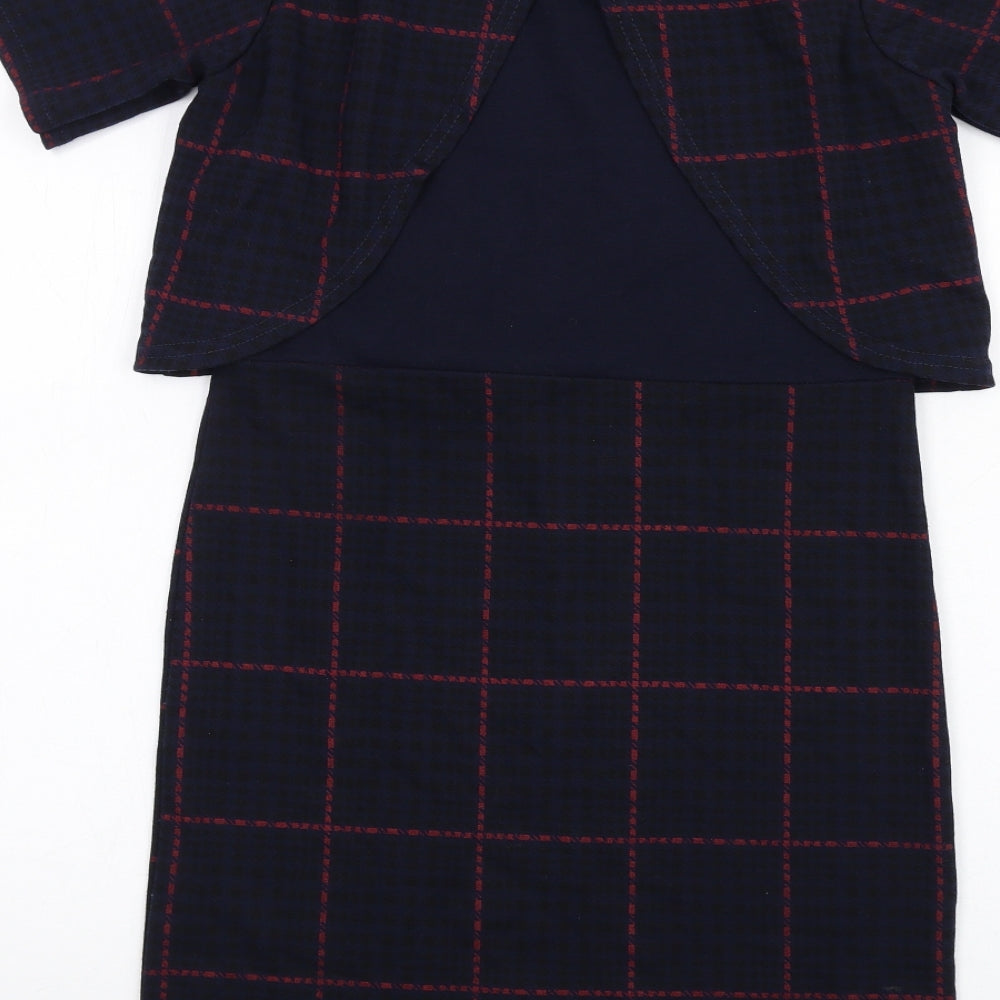 Daisy Street Womens Blue Plaid Polyester Pencil Dress Size 8 Round Neck Pullover