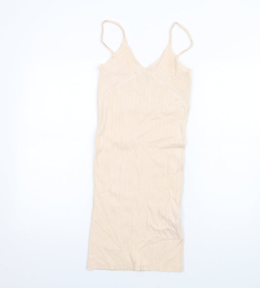Bershka Womens Beige Viscose Bodycon Size L V-Neck Pullover