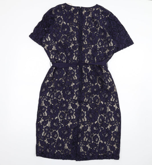 Per Una Womens Blue Cotton Pencil Dress Size 16 V-Neck Zip