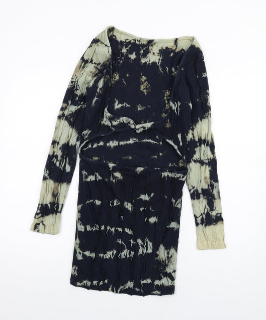 PRETTYLITTLETHING Womens Blue Tie Dye Cotton Bodycon Size 14 Round Neck Pullover - Open Back