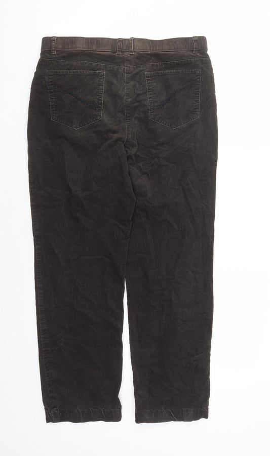 Classic Womens Brown Cotton Trousers Size 12 L26 in Regular Zip