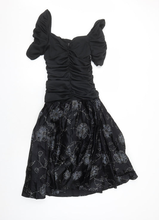 Etam Womens Black Floral Acetate Ball Gown Size 10 Square Neck Zip - Tulle Underskirt