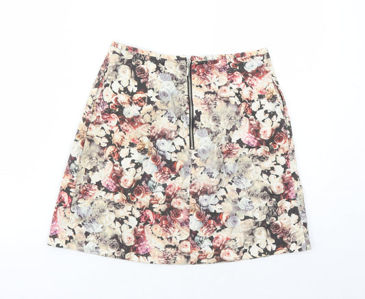 Coast Womens Multicoloured Floral Cotton A-Line Skirt Size 8 Zip - Lined