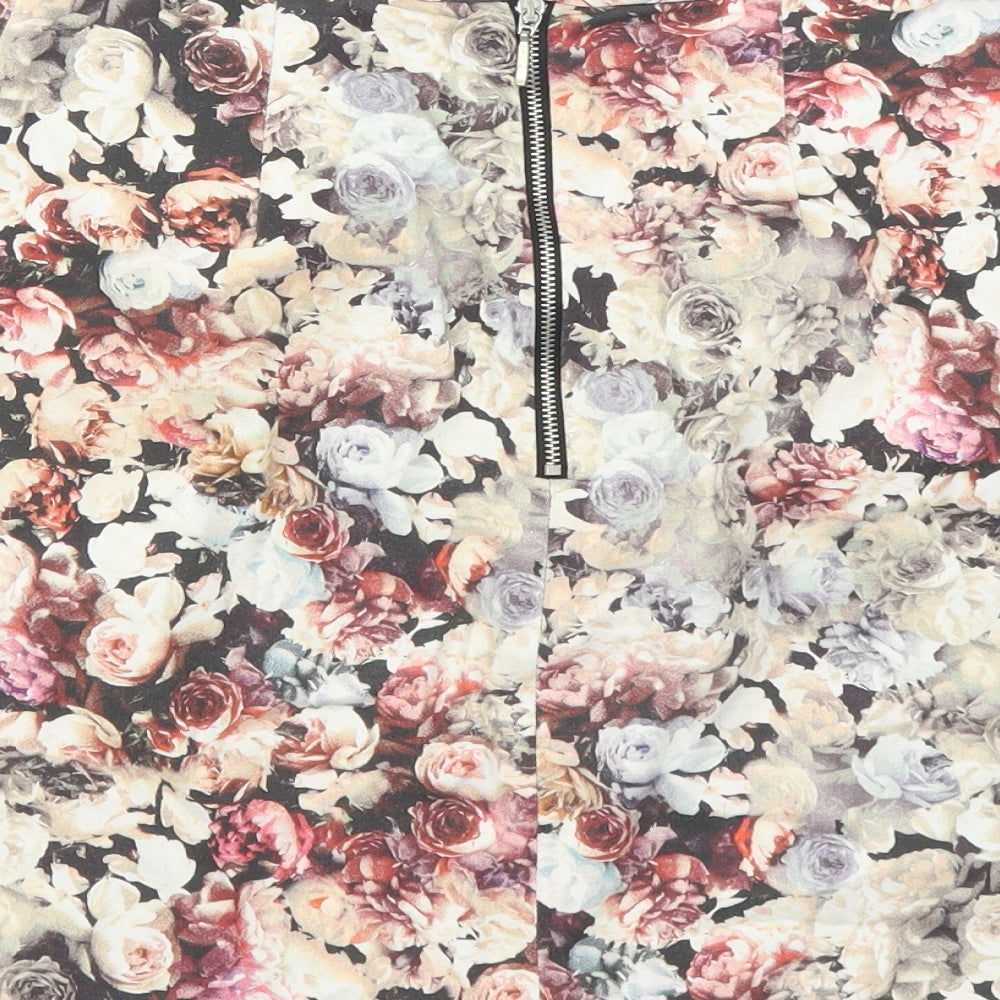 Coast Womens Multicoloured Floral Cotton A-Line Skirt Size 8 Zip - Lined